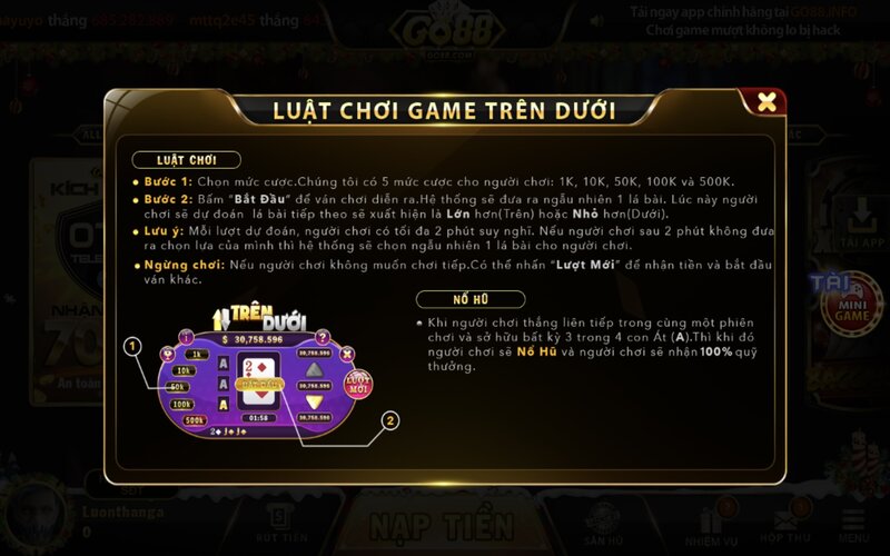 Trên dưới go88 gồm có hai cửa cược chính